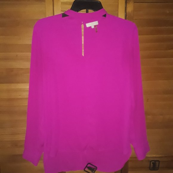 1 State SZ XS Deep V Choker Collar Slit Back Pink Chiffon Fabric Buttons Blouse - Picture 2 of 6